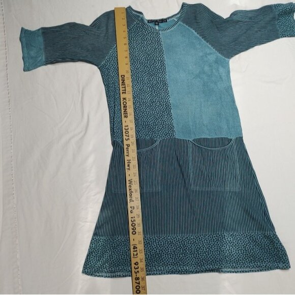 Gudrun Sjoden Stonewashed Teal Floral Stripe Patchwork Pocket Dress XS - Picture 8 of 8